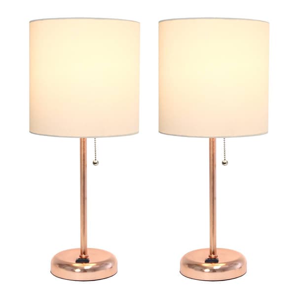 LimeLights Rose Stick Lamp w/Charging Outlet/White Shade-Set of 2