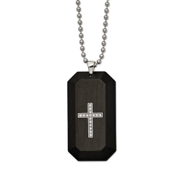 Mens Gentlemen's Classics&#40;tm&#41; Carbon Fiber Dog Tag Cross Necklace - image 