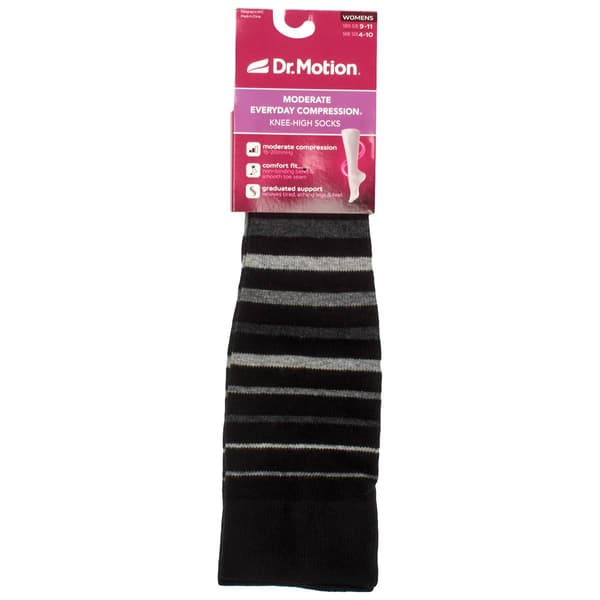 Womens Dr. Motion Stripe Black Knee High Compression Socks