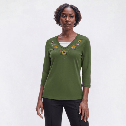 Womens Hasting & Smith 3/4 Sleeve Sunflower Harvest Tee - image 