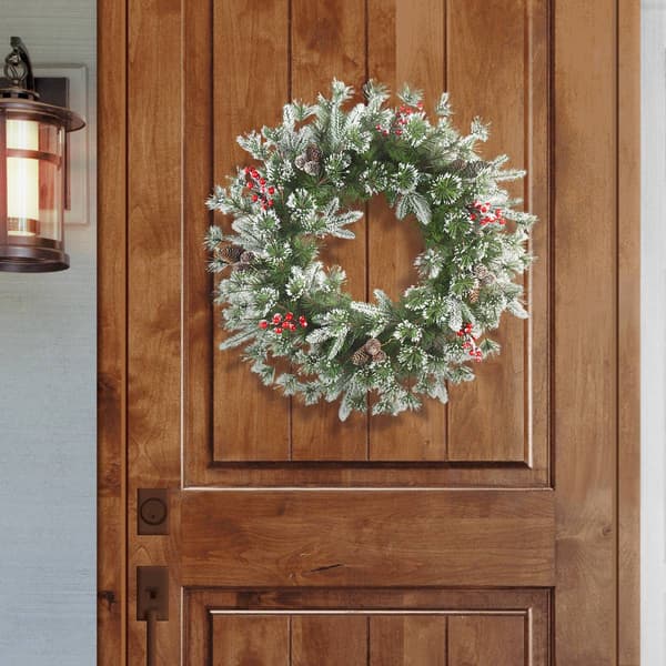 Puleo International 24in. Pre-Lit Artificial Decorated Wreath