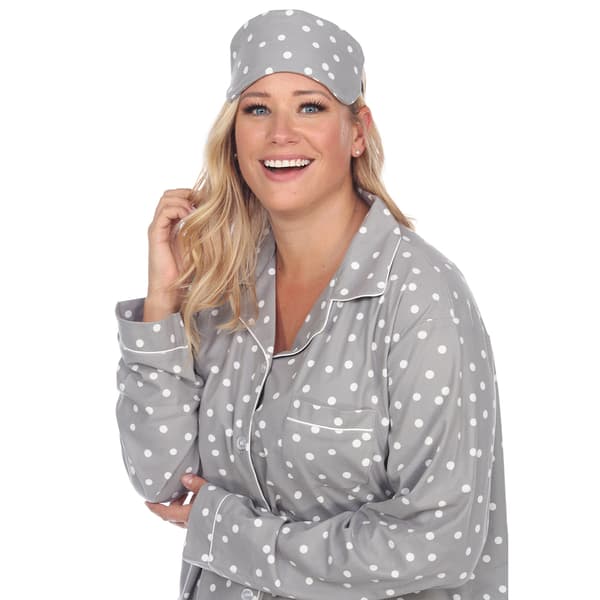 Plus Size White Mark Dotted Long Sleeve 3pc. Pajama Set