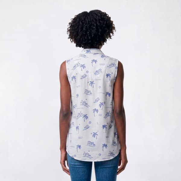 Womens Emily Daniels Sleeveless Tropical Two Pocket Blouse