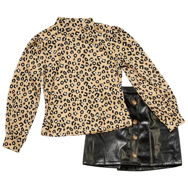 Girls &#40;7-16&#41; Sweet Butterfly 2pc. Leopard Top & Skort Set - image 