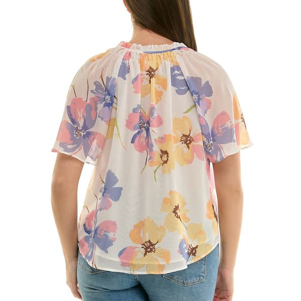 Womens Zac & Rachel Short Sleeve Split Neck Floral Chiffon Blouse
