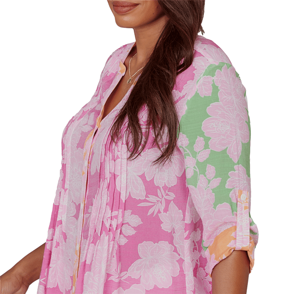 Petite Ruby Rd. Hothouse Florals Roll Tab Sleeve Blouse
