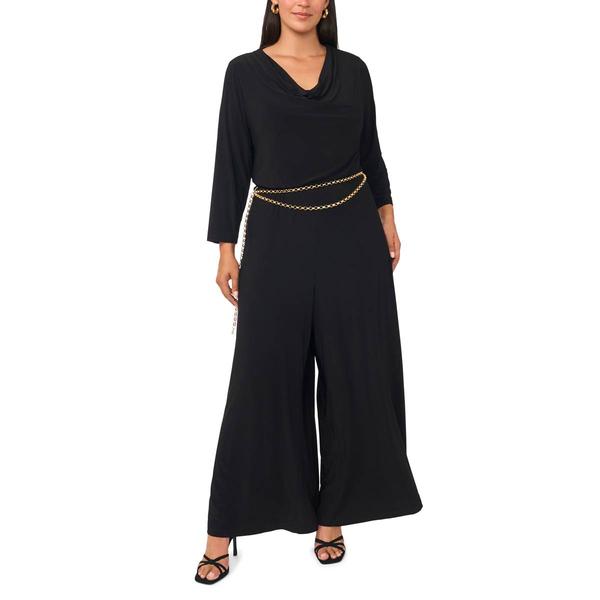 Plus Size MSK 3/4 Sleeve ITY Drape Neck Jumpsuit with Belt