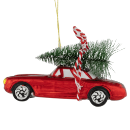 Northlight 5in Red Vintage Car with Christmas Tree Glass Ornament