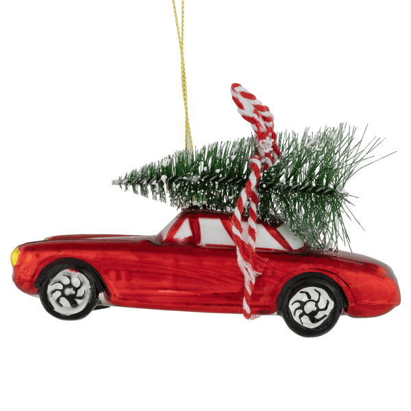Northlight 5in Red Vintage Car with Christmas Tree Glass Ornament