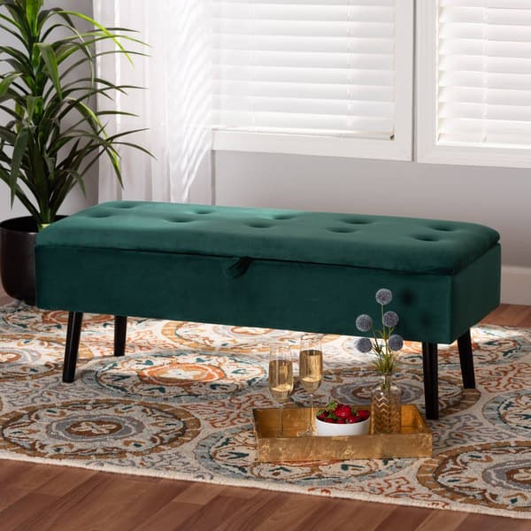 Baxton Studio Caine Velvet Fabric Wood Storage Bench
