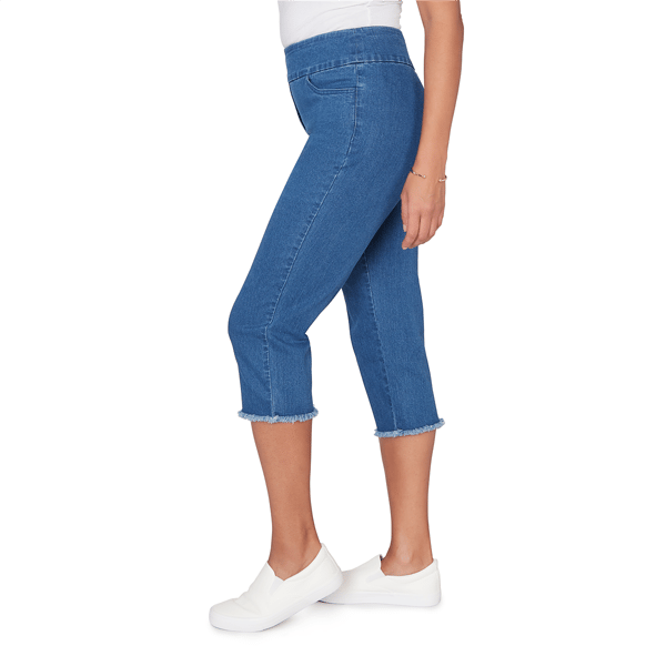 Womens Alfred Dunner Classics_S6 Super Stretch Denim Fringe Capr