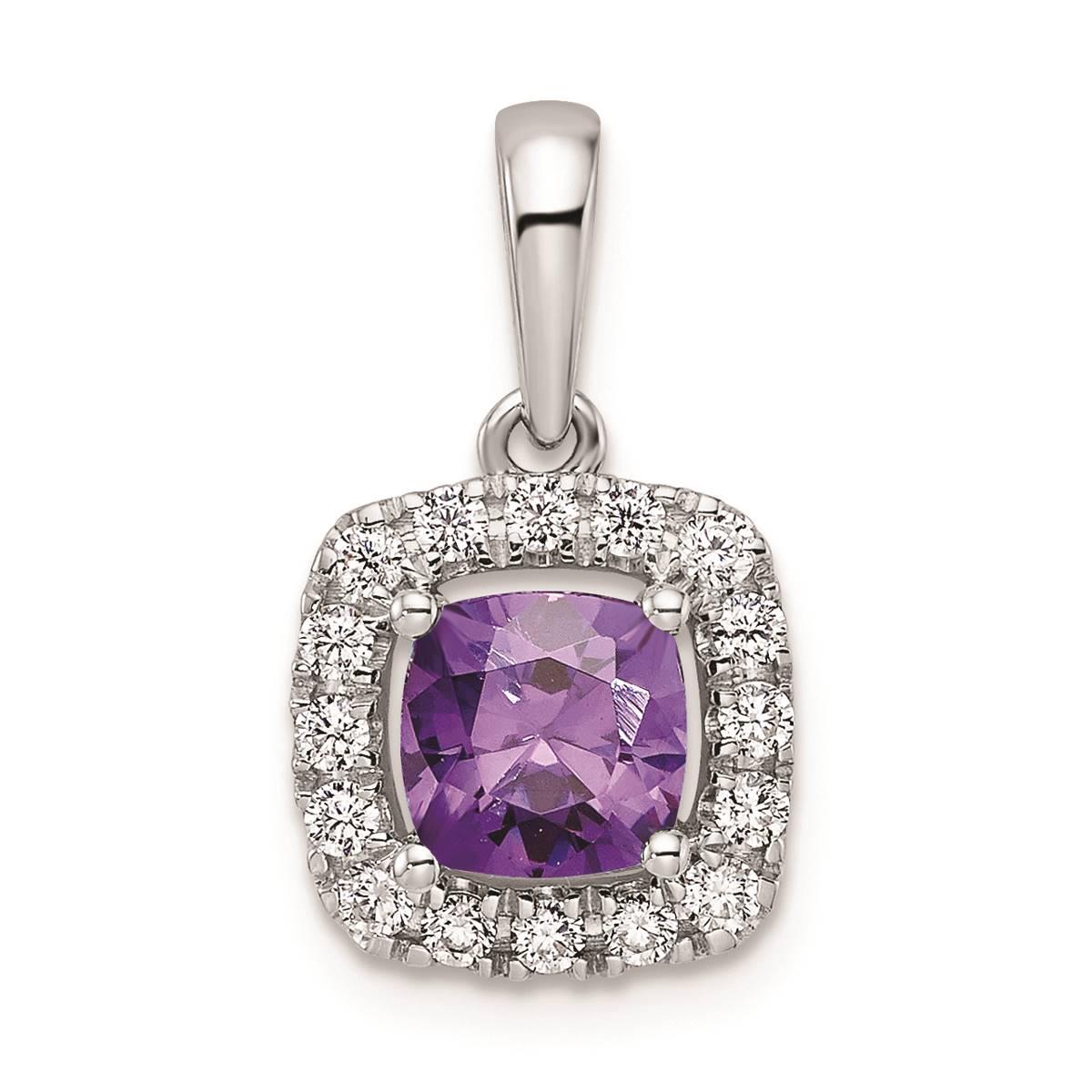 Pure Fire 14kt. White Gold Lab Amethyst Halo Pendant