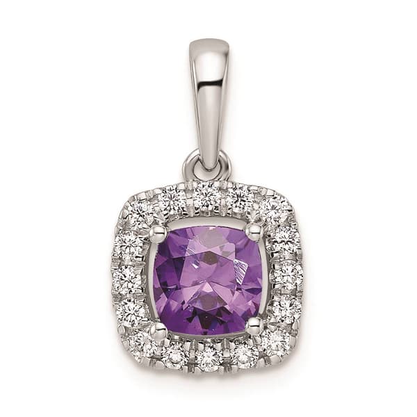 Pure Fire 14kt. White Gold Lab Amethyst Halo Pendant