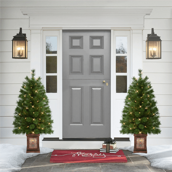 Puleo International Pre-Lit Potted Christmas Trees - Set of 2