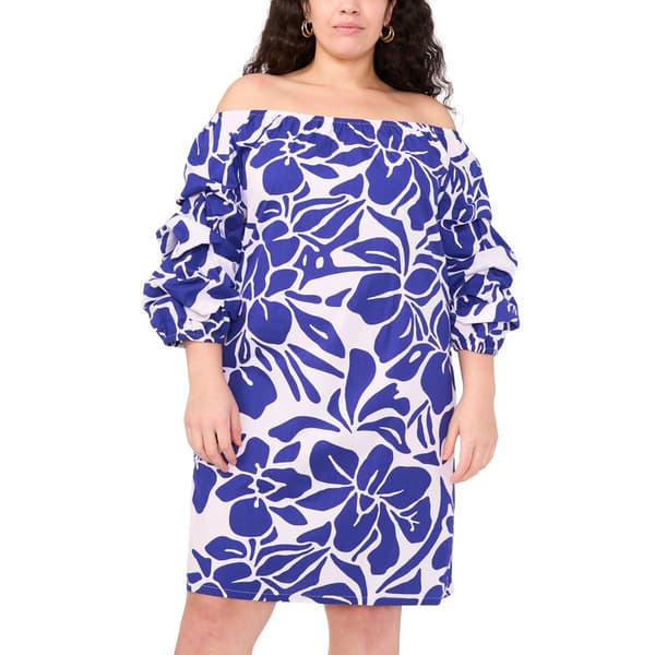 Plus Size MSK Off the Shoulder Lantern Sleeve Poplin Shift Dress