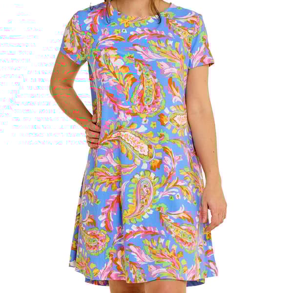 Plus Size Harlow & Rose Paisley Shift Dress-Ultramarine