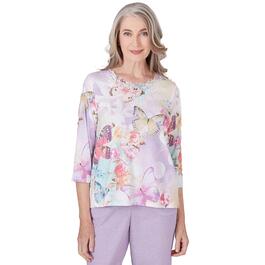 Womens Alfred Dunner Garden Party Butterfly Floral Top