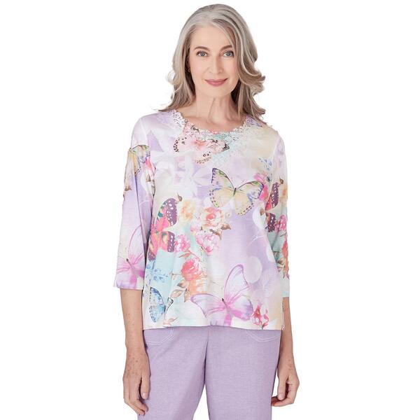 Womens Alfred Dunner Garden Party Butterfly Floral Top - image 