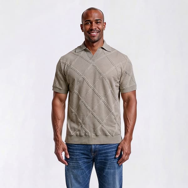 Mens Thomas Sterling Raised Texture Johnny Collar Polo Shirt - image 