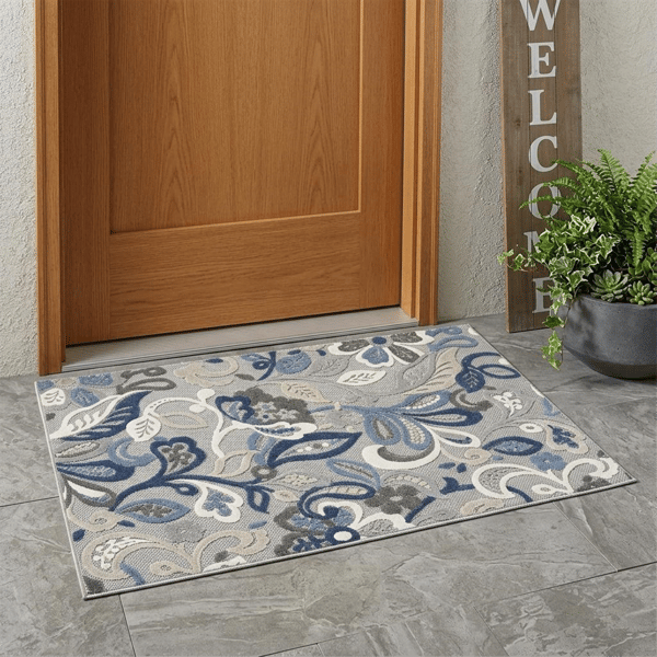 HomeRoots Blue & Grey Indoor/Outdoor Rectangular Area Rug - image 