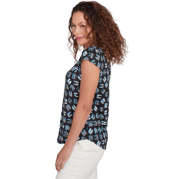 Womens Emaline Key Items Cap Sleeve Flipflop Tee