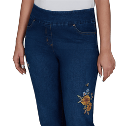 Petite Alfred Dunner Tuscany Sunflower Embroidered Ankle Jeans