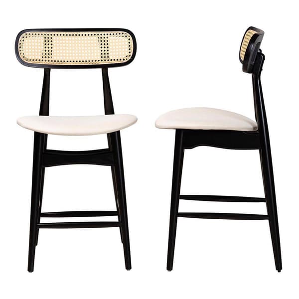 Baxton Studio Tarana Cream Fabric Wood 2pc. Counter Stool Set