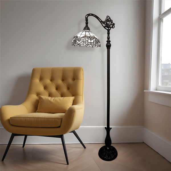 HomeRoots 62in. Brown Arched Floor Lamp With Stained Glass Shade