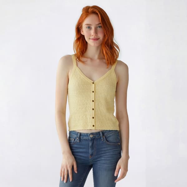 Juniors Pink Rose V Neck Pointelle Button Down Sweater Vest - image 