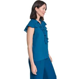 Plus Size Calvin Klein Cap Sleeve Ruffle Button Front Blouse