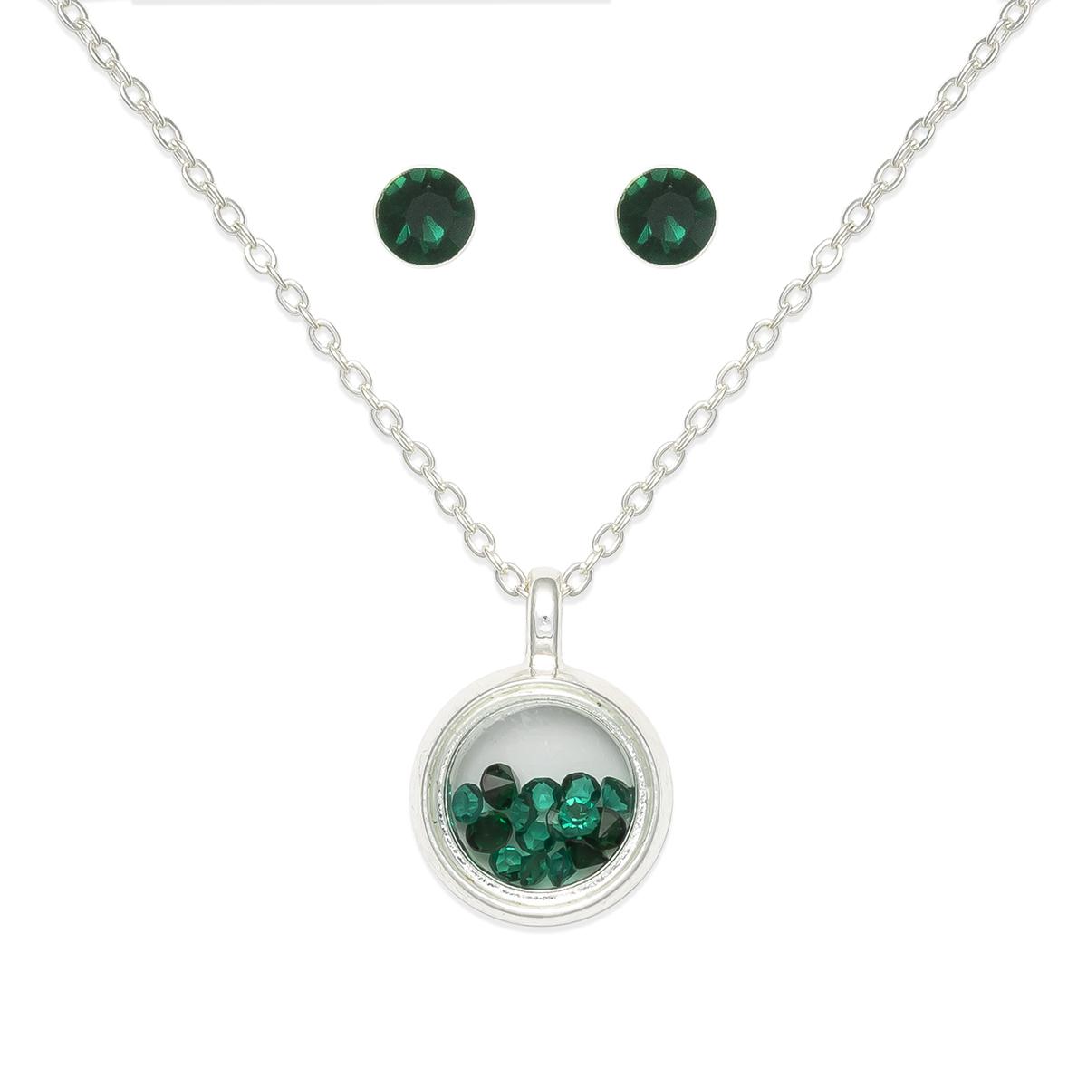 Mini May Birthstone Shaker Necklace and Stud Earring Set