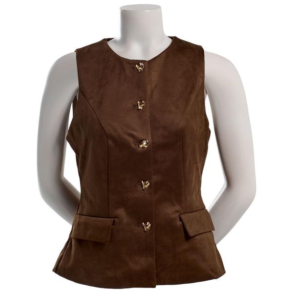Juniors Love Tree Stretch Suede Gold Button Front Vest - image 