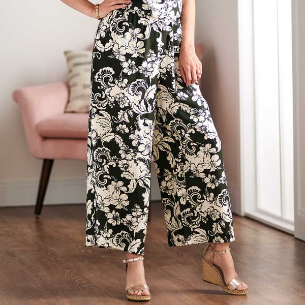 Petite Architect(R) Tonal Floral Tropical Wide Leg Pants - image 