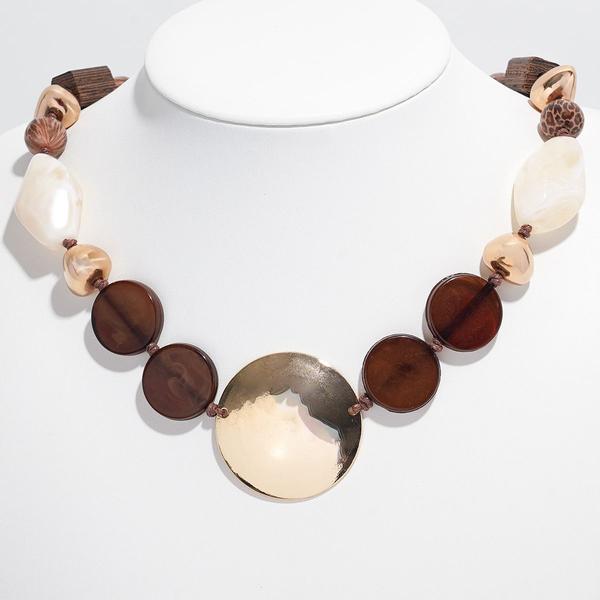 Ashley Cooper(tm) Chunky Wood Gold-Tone Disk Statement Necklace - image 