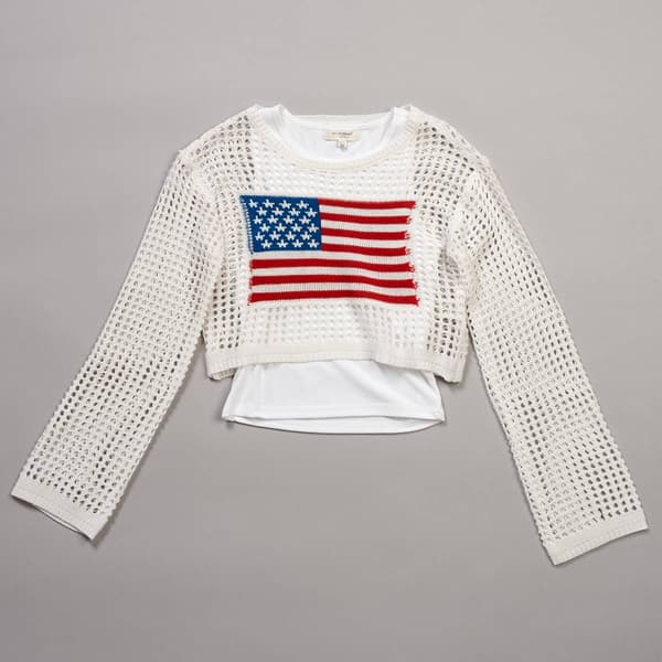 Girls (7-16) No Comment 2Fer Long Sleeve Mesh Flag Top & Tank