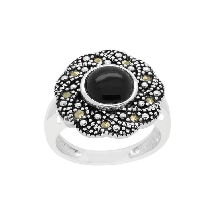Marcasite & Onxy Swirl Ring