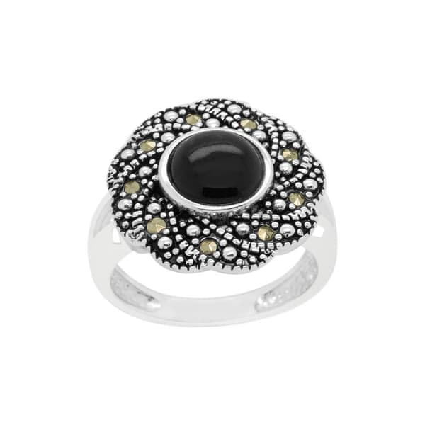 Marcasite & Onxy Swirl Ring - image 