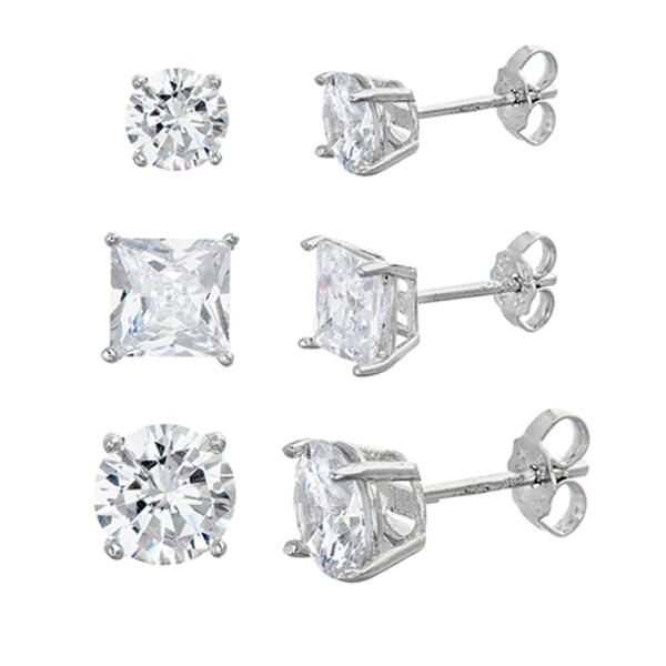 Sterling Silver & Cubic Zirconia Trio Earring Set - image 