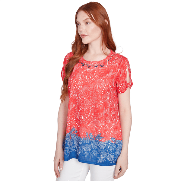 Petite Ruby Rd. Americana Chic Paisley Embellished Jersey Tee