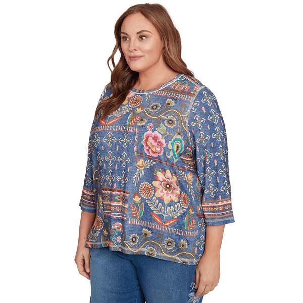 Plus Size Alfred Dunner El Paso Denim Floral Patchwork Blouse