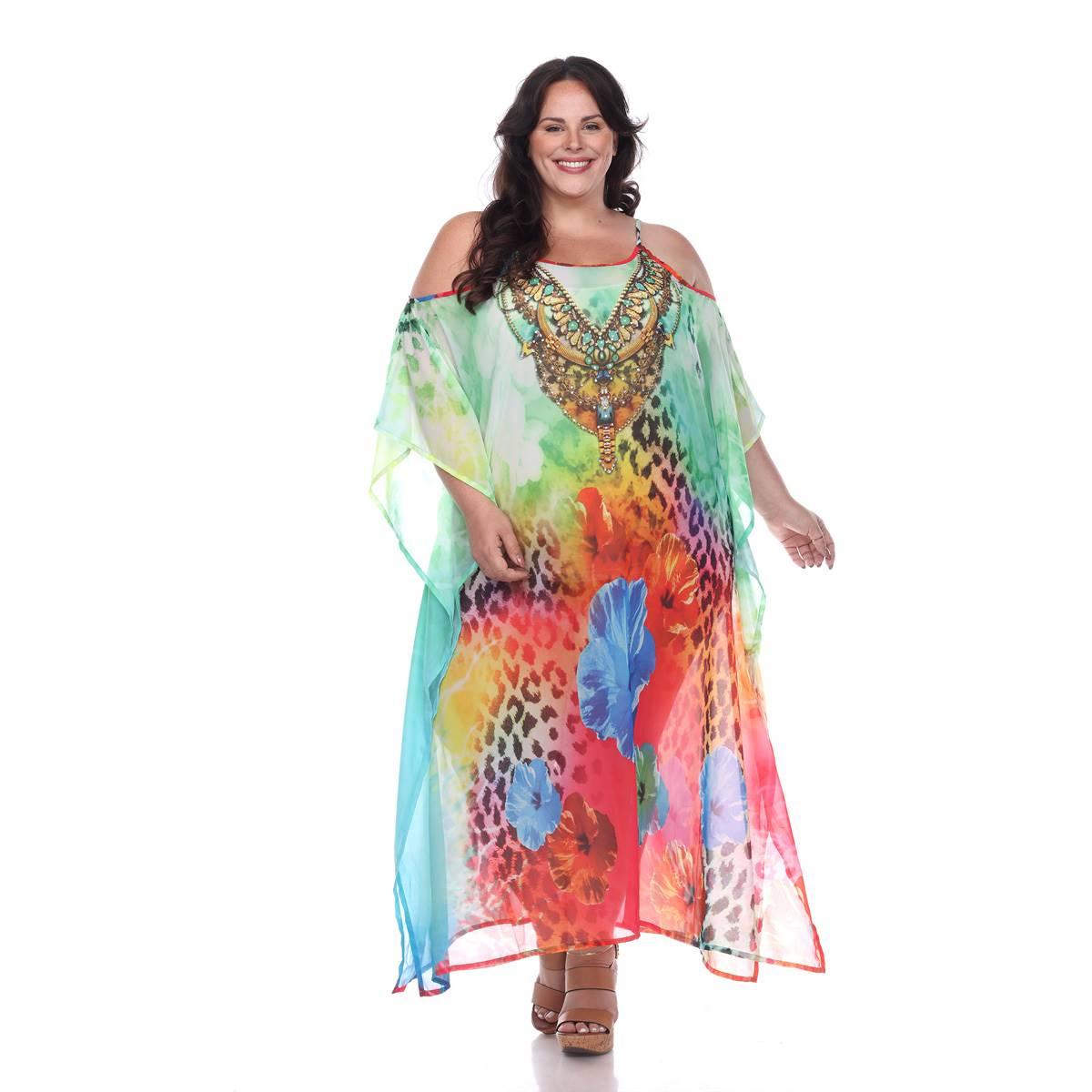 Plus Size White Mark Leopard Floral Caftan Maxi Dress