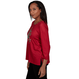 Petite Alfred Dunner Classics 3/4 Sleeve Christmas Tree Blouse