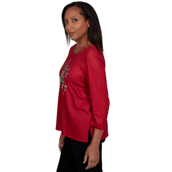 Petite Alfred Dunner Classics 3/4 Sleeve Christmas Tree Blouse