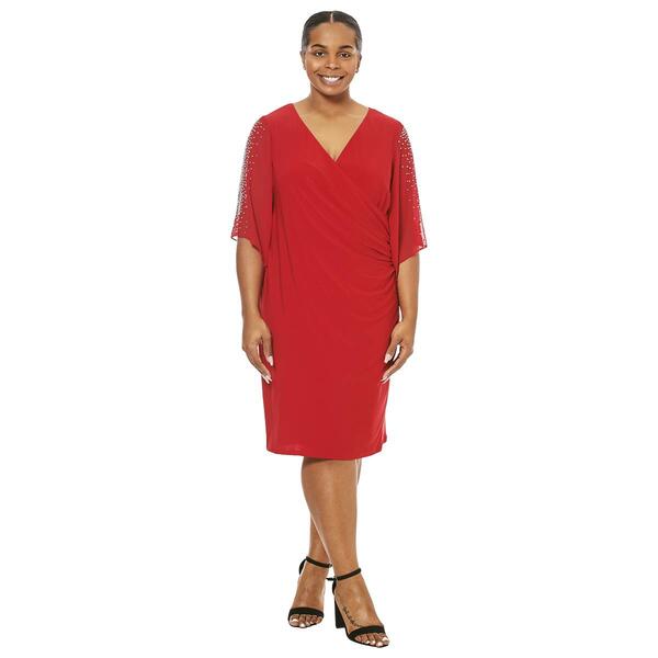 Plus Size MSK 3/4 Angel Sleeve Solid Side Ruched Sheath Dress - image 
