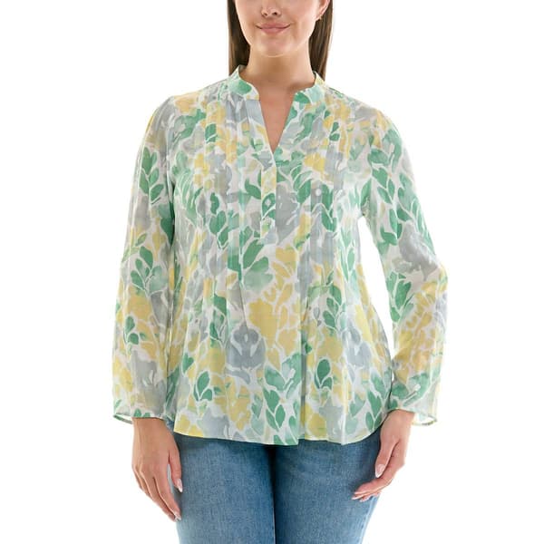 Womens Zac & Rachel Roll Sleeve Watercolor Floral Plt Front