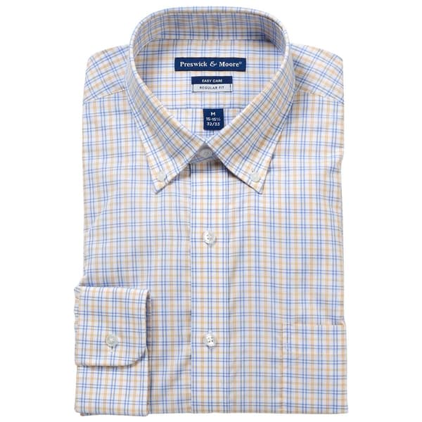 Mens Preswick & Moore Comfort Stretch Dress Shirt - Yellow/Blue - image 