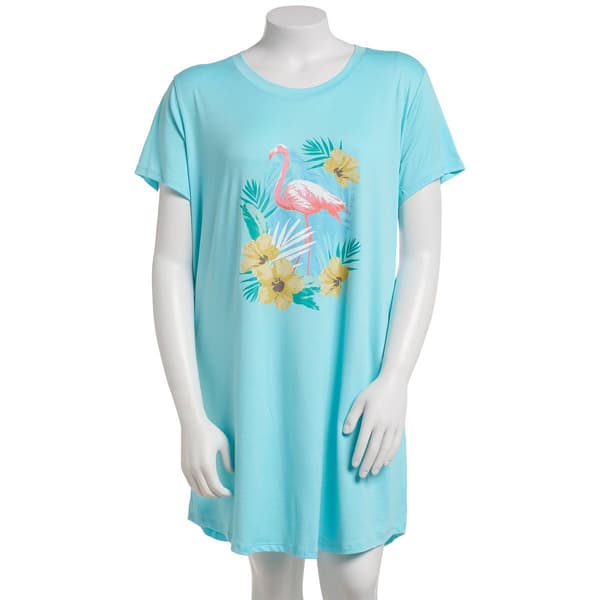 Plus Size Jaclyn Short Sleeve Flamingo Hibiscus Nightshirt - image 