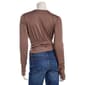 Juniors No Comment Fleece Lined Surplice Neck Tie Front Top - image 2