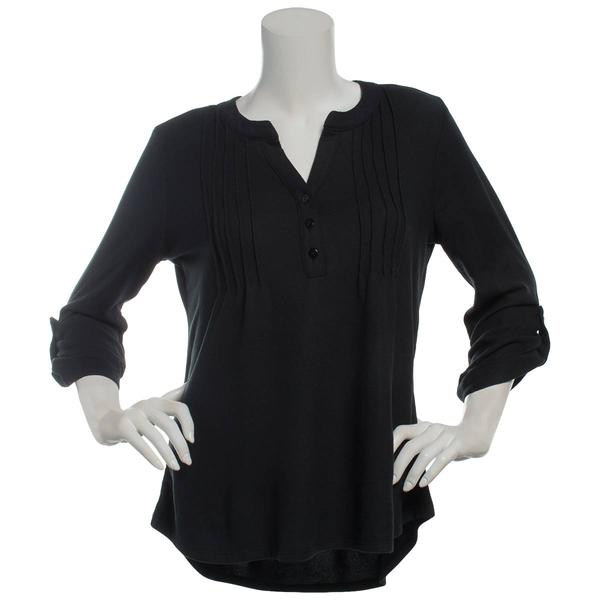 Womens Notations 3/4 Sleeve Solid Hacci Pintuck Blouse
