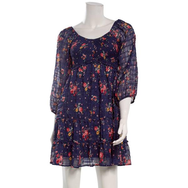Juniors Jolt Long Sleeve Pucker Chiffon Smock Bodice Skater Dress - image 